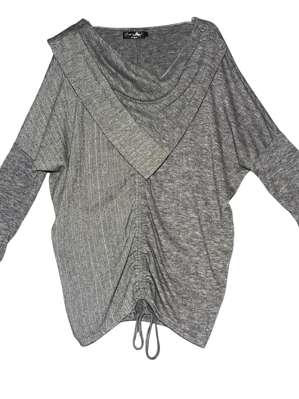 PRETTY ANGEL Grey Tweed Panel Oversized Tunic Sweater Detachable Scarf L - Picture 3 of 14